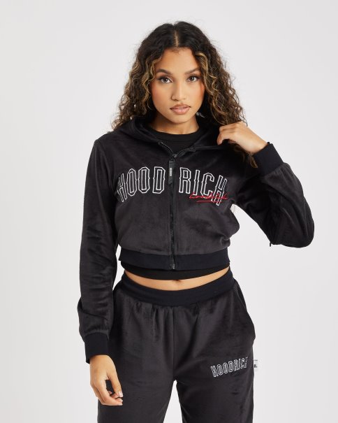 Og Scene Velour Cropped Hettegenser Hoodrich Svart/hvit/litchi